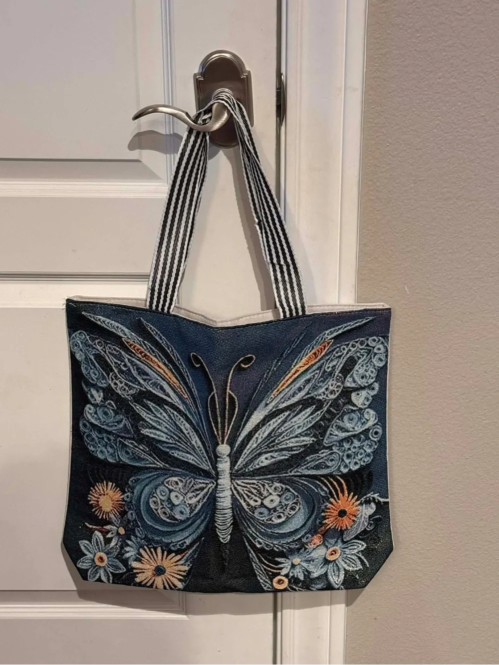 Everyday Butterfly Tote - Navy with Blue & Orange Embroidery